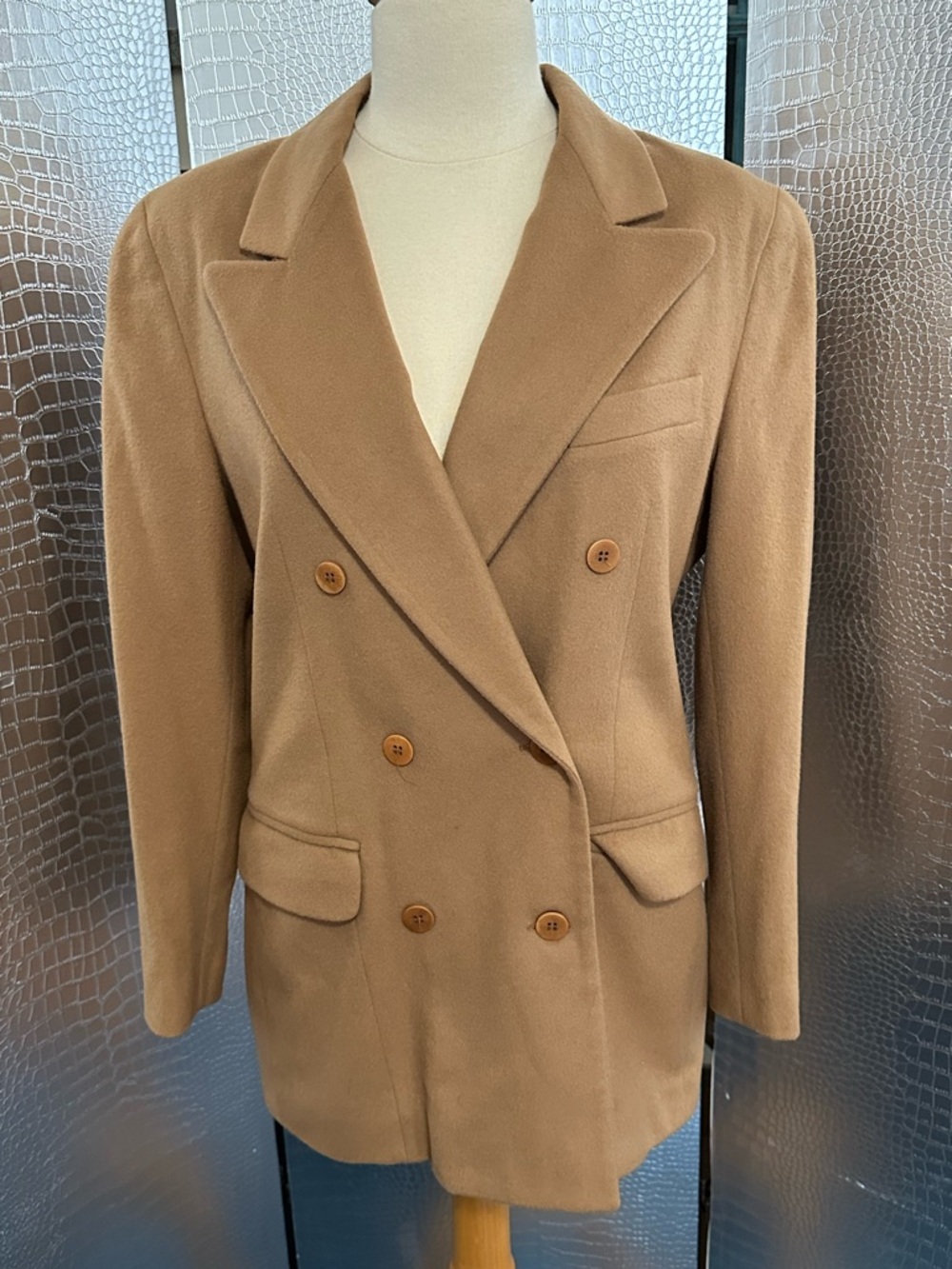 Calvin Klein Vintage Wool Blend Brown Tan Double Breasted Blazer Size 4